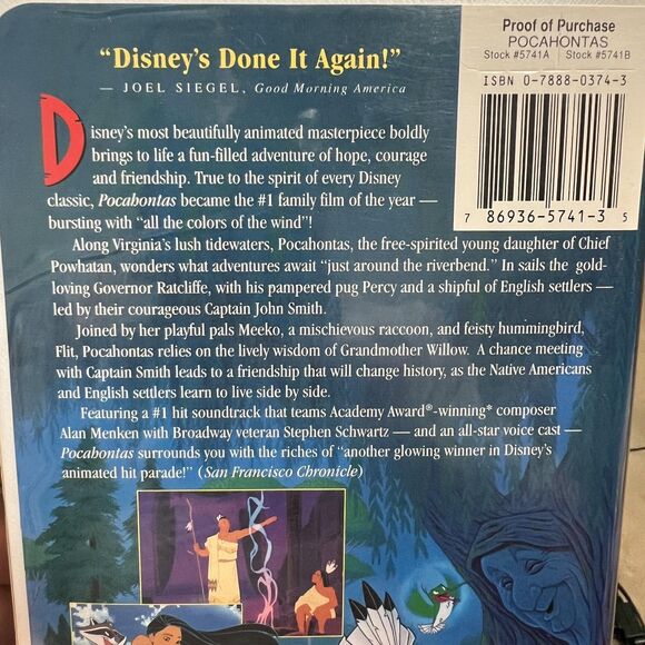 Vintage Disney Pocahontas VHS Tape 1996 Walt Disney Masterpiece Clamshell Movie - Picture 5 of 9